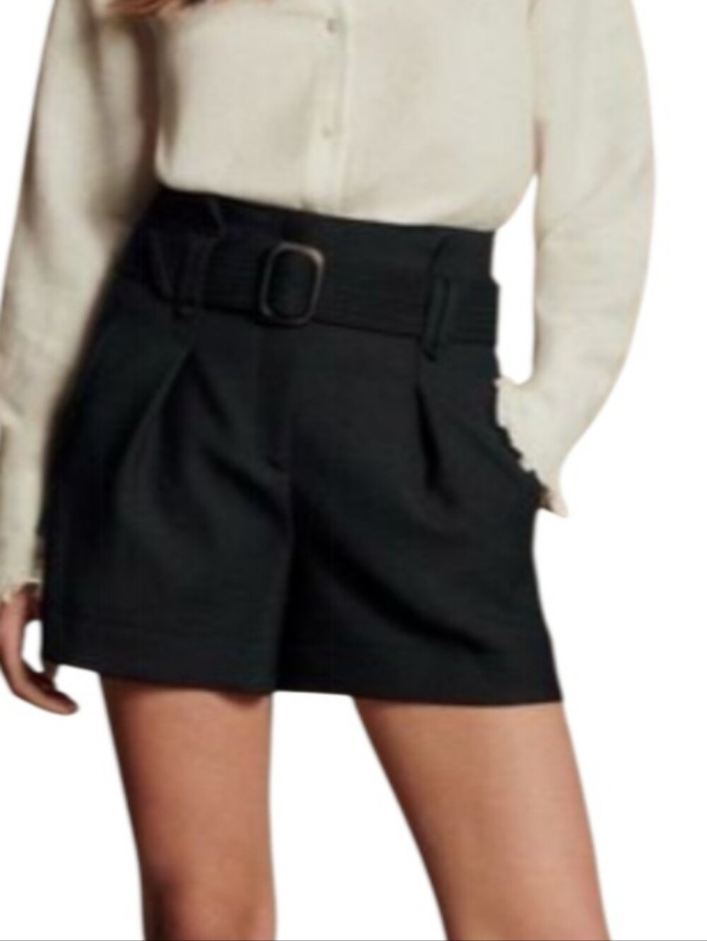 SEZANE Rome Wool High-Waist Black Belted Shorts-NWOT